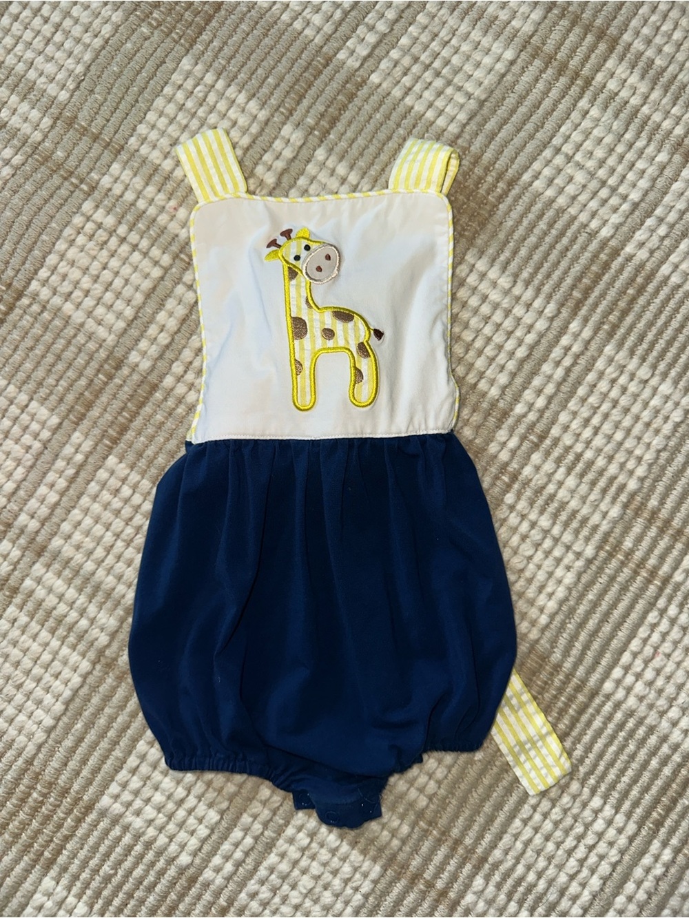 Busy Bee Smocks 2T Giraffe Applique Navy & Yellow One-Piece Romper